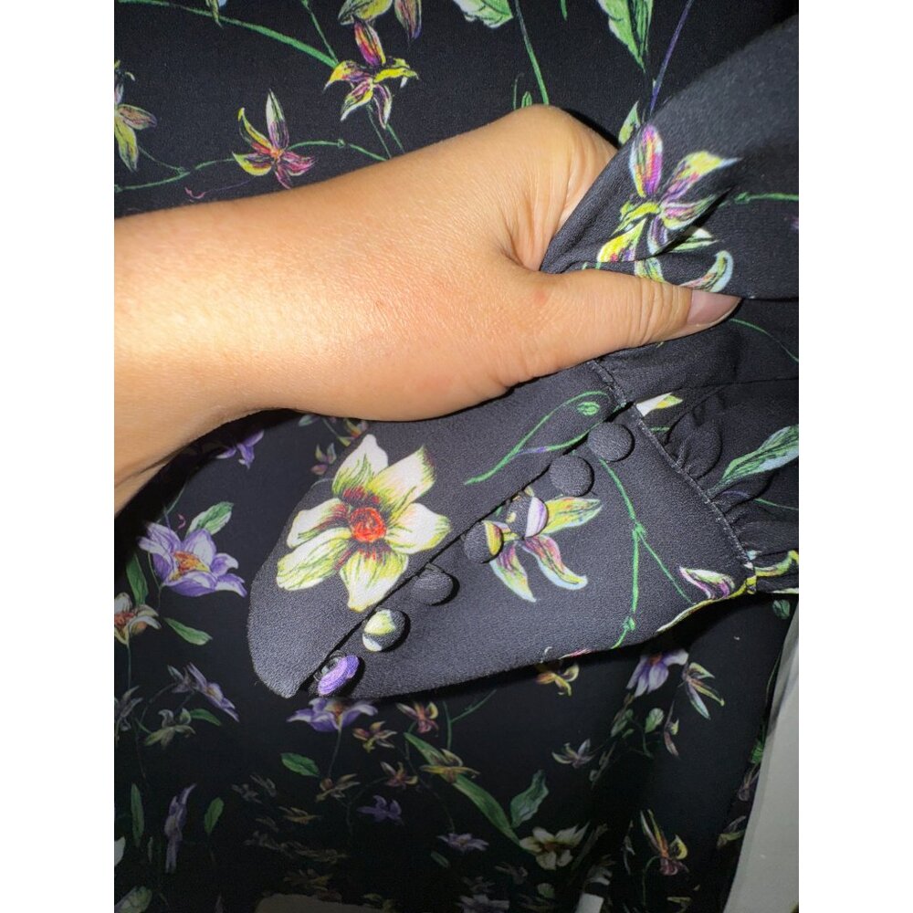 Floral Black Long-Sleeve Dress By H&M Size 14 Boho Hippie Classic Cute Large - Picture 5 of 9
